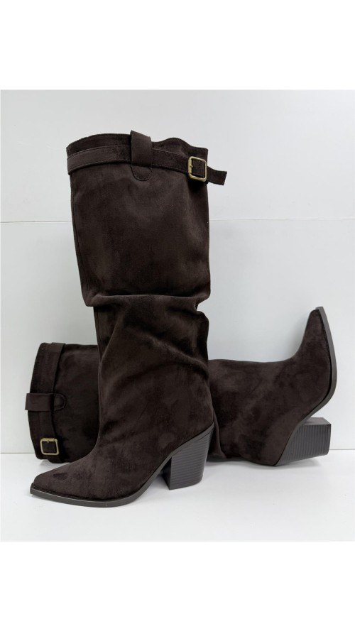 BOTA ARRUGADA COW BOY HEBILLA MARRON