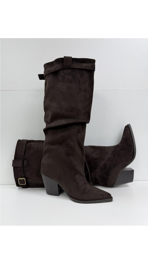 BOTA ARRUGADA COW BOY HEBILLA MARRON