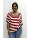 CAMISETA RAYAS CON COLLAR ROJO
