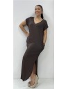 VESTIDO ALGODON CUELLO V MARRON