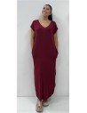 VESTIDO ALGODON CUELLO V BURDEOS