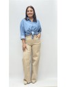 PANTALON PATA ANCHA DESFLECADO CAMEL