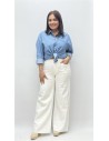 PANTALON PATA ANCHA DESFLECADO BLANCO
